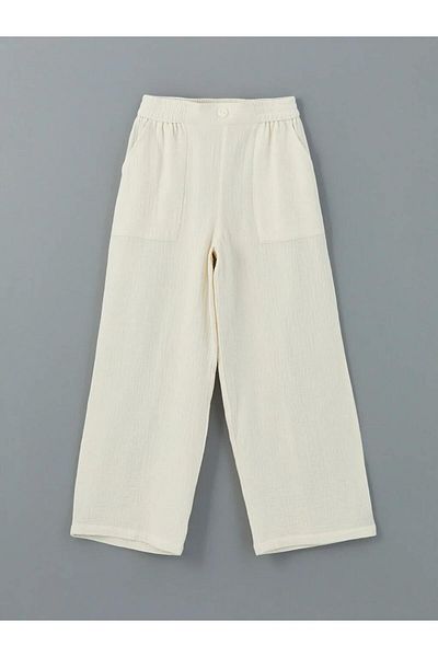 LC Waikiki Lcw Kids Ecru Elastic Waist Muslin Girl's Trousers