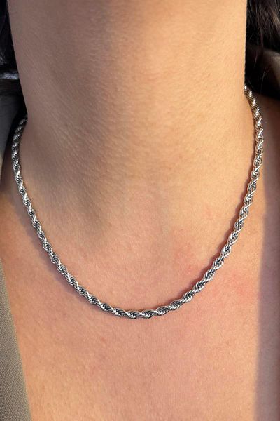 misotrend Long Steel Necklace with Gold Color Twist Detail