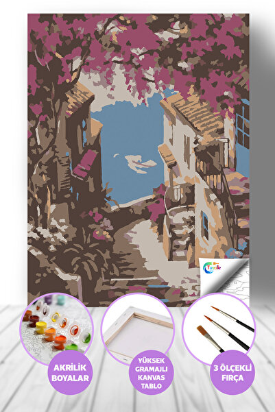 Tuvalle Cinque Terre Bölgesi Sayılarla Boyama Seti, Hobi Seti, 40X50 Tablo, F...