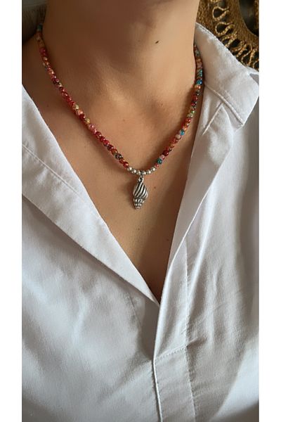 by özllem Glass Bead Necklace with Oyster Tips