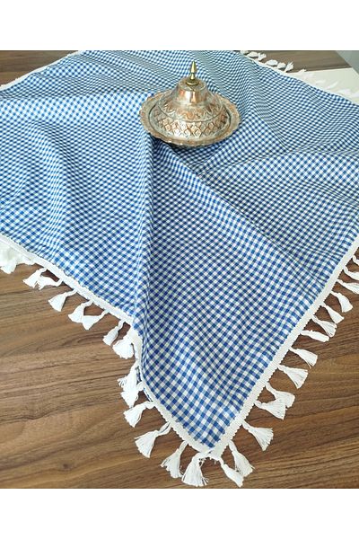 denizli hatırası Piti Checkered Tasseled Tablecloth 85X85 cm
