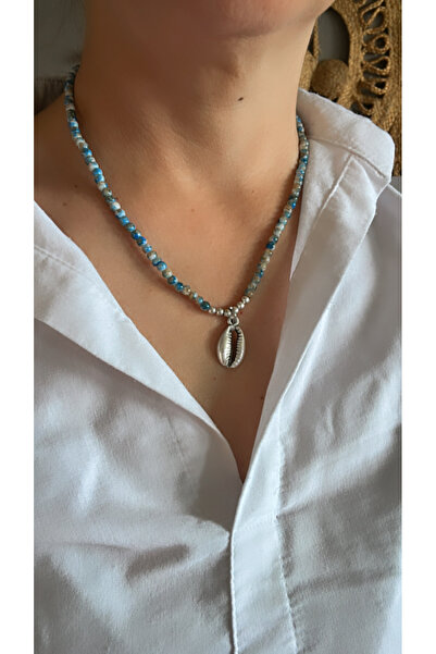 by özllem Glass Bead Necklace with Sea Shell Pendant
