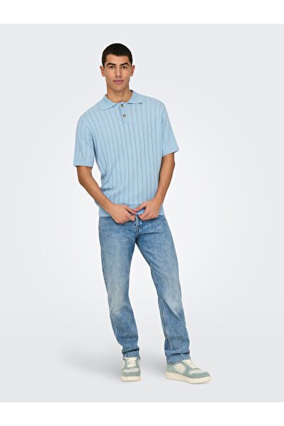 Only & Sons Onskent Life Reg 12 Ss Polo Knit Men's Blue Sweater - 22033463
