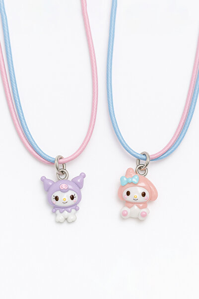 MakeWell 2li Kuromi Hello Kity My Melody Tasatımlı Pembe Mavi İpli Çocuk Kolyesi