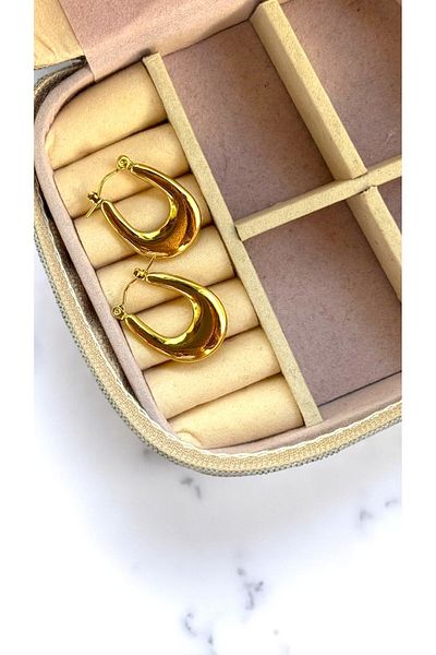 MUTENA Golden Yellow Colored Curved Steel Earrings U Model Shaped Gold Earrings