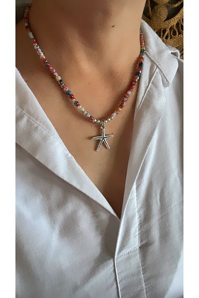 by özllem Glass Bead Necklace with Sea Star Tip