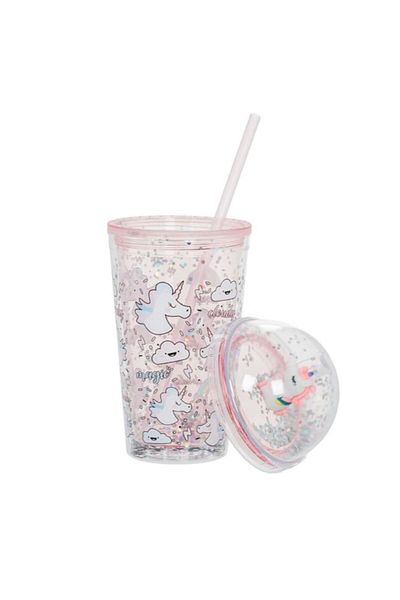 SyaMAG Plastic Unicorn Cup for Kids with Lid and Straw, Peach Pink, 475ml