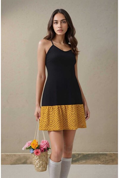 DEVRİMAY TEKSTİL Kadın İp Askılı Fisto Detaylı Yazlık Örme Elbise