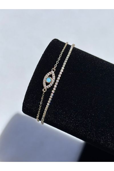 cheberry takı Eye Bracelet Two Strips Aqueduct Blue Stone Eye Bracelet Vip Tarnish Resistant