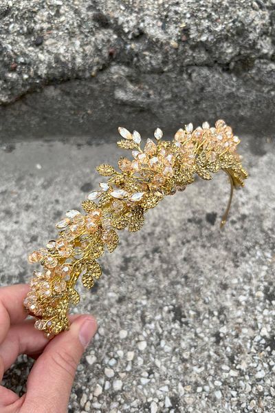Hobigram Camilo Gold Bridal Henna Crown Special Occasion Accessory Women's Crown Hair Accessory – Crown, Crystal Stone