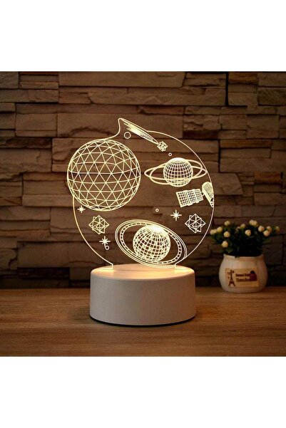 SyaMAG Lampă de noapte LED 3D, design spațial, alimentare USB, albă