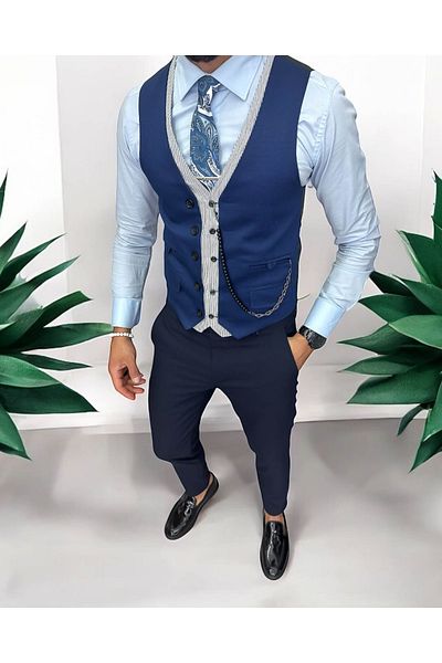 dehaine Men's vest, casual, blue, 13222, slim fit