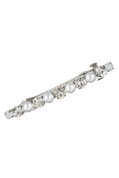 SyaMAG Hair Clip, Classic Model, Silver, White Beads and Transparent Stones, 8cm