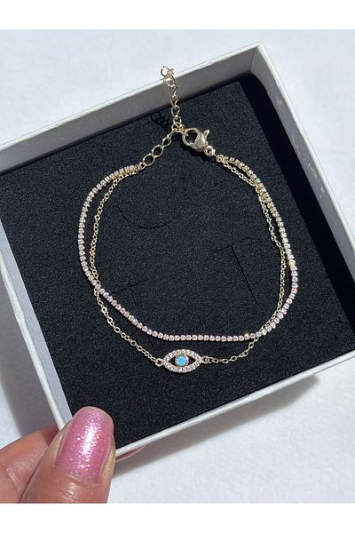 cheberry takı Eye Bracelet Two Strips Aqueduct Blue Stone Eye Bracelet Vip Tarnish Resistant