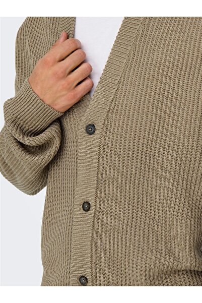 Only & Sons Ανδρική καφέ ζακέτα ONSFERGAL LIFE REG 7 RIB CARD KNIT - 22030209