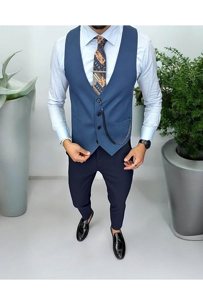 dehaine Men's vest, casual, blue, 13224, slim fit
