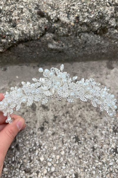Hobigram Camilo Silver Bridal Henna Crown Special Occasion Accessory Women's Crown Hair Accessory – Crown, Crystal Stone