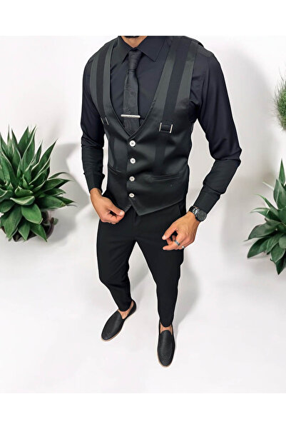 dehaine Men's vest, casual, glossy black, 13212, slim fit