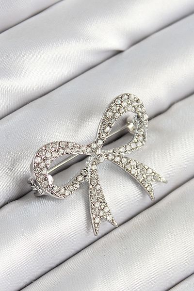 Skygo Silver Color Women's Brooch with Zircon Stone Bow Figure - Tj-Br448