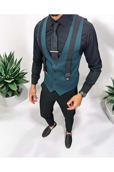 dehaine Men's vest, casual, green, 13210, slim fit