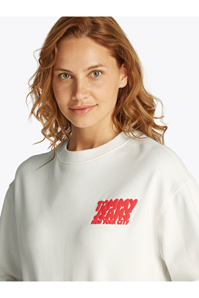 Tommy Hilfiger Women Ecru Relaxed Crop Bubble Sweatshirt