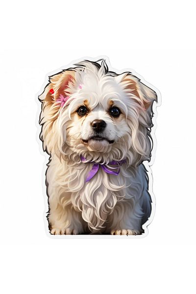 INOVATIX Set de 8 bucăți, autocolant pentru câini Bichon Maltez cu papion, INOVATIX®. 6 cm