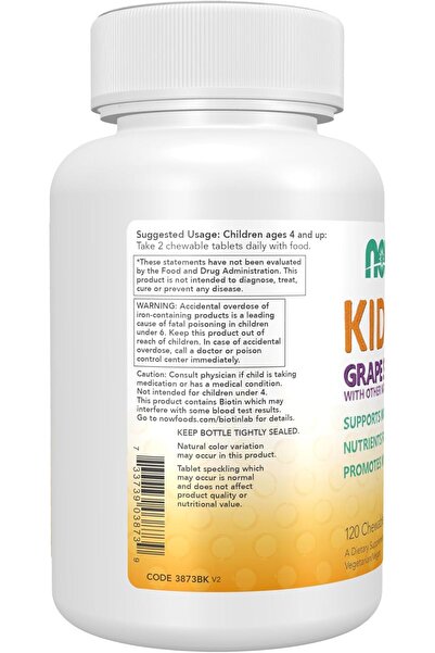 Now Foods, Kid Vits Vitamin™, Grape Splash, 120 Çiğnenebilir Tablet (+4 Yaş Çocuk vitamini)
