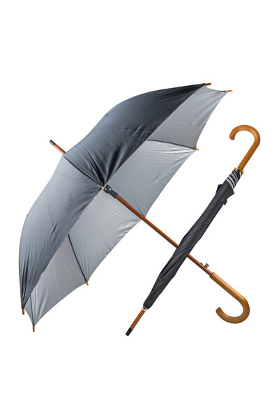 happysezon Ahşap Saplı Otomatik Açılır Fiber Karbon Siyah Baston Şemsiye