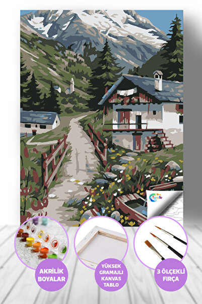 Tuvalle Fransa Alpleri Tatil Köyü Sayılarla Boyama Seti, Hobi Seti, 40X50 Tab...
