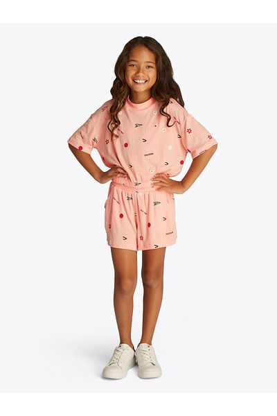 Tommy Hilfiger Girls Coral Ice Aop Knit Tee And Short Set