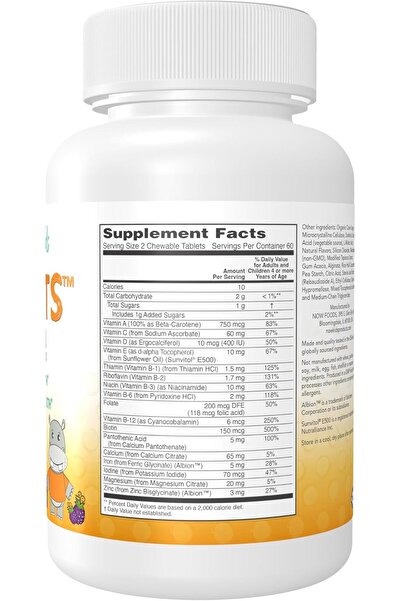 Now Foods, Kid Vits Vitamin™, Grape Splash, 120 Çiğnenebilir Tablet (+4 Yaş Çocuk vitamini)