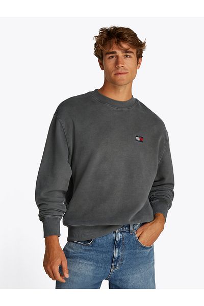 Tommy Hilfiger Men Washed Black Crew Neck Relaxed Sweatshirt