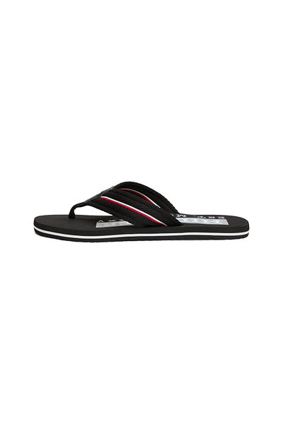 Tommy Hilfiger Men Black Signature Tape Webbing Flip Flops