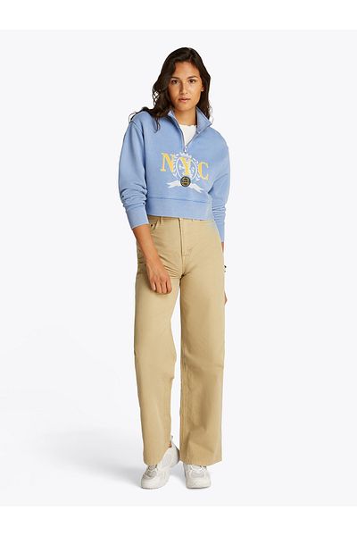Tommy Hilfiger Women Sweet Blue Varsity Graphic Half Zip Sweatshirt