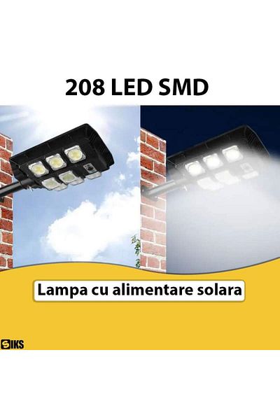 SIKS Solar Street or Garden Lamp With Built-in Solar Panel, Outdoor, 208 SMD LED, Neutral Light