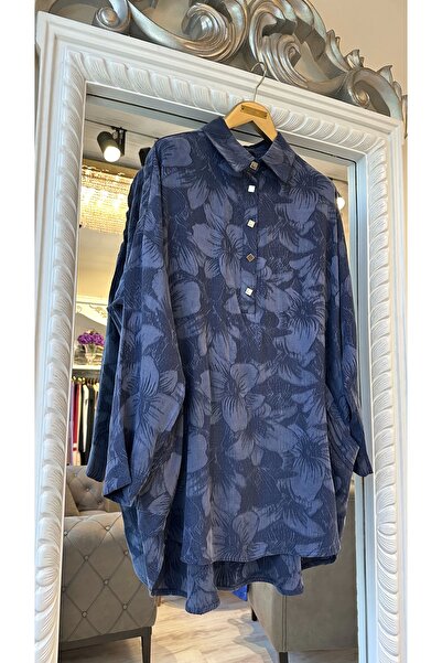 Invee Cămașă din lyocell cu modele florale - bleumarin