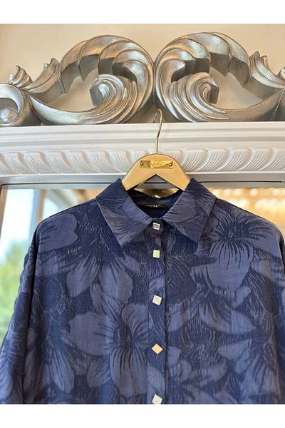 Invee Invee 7109 Floral Patterned Shirt - Navy Blue