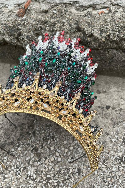 Hobigram Catalina Burgundy Bridal Henna Crown Special Occasion Accessory Women's Crown and Drop Shuttle Earring Set