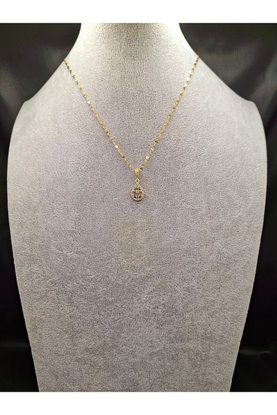 Han Ticarethane Gold Color Stone Water Drop Model Steel Necklace