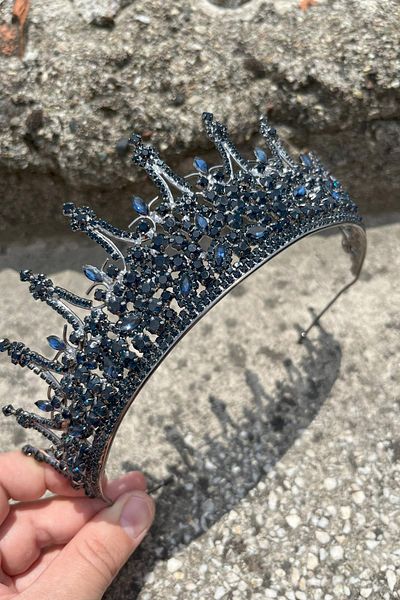 Hobigram Catalina Navy Blue Bridal Henna Crown Special Occasion Accessory Women's Crown Hair Accessory – Crown, Crystal Stone