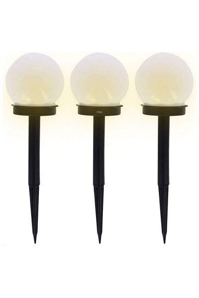 SIKS Set de 3 lămpi solare sferice SIKS, tip glob, LED, exterior, pentru grădină, 2V, lumină albă caldă