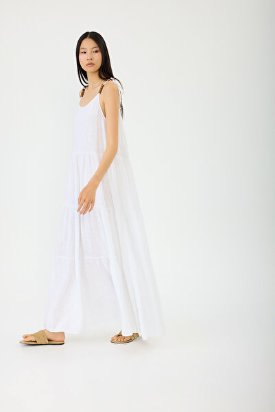 Sevilen Tekstil Beaded Strap Linen Dress