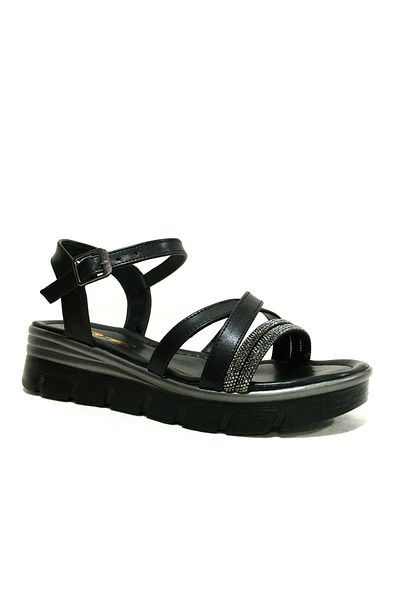 PUNTO Black Platinum Diamond Stone Buckle Anatomical Comfort Sandals