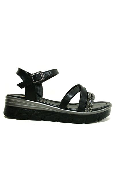 PUNTO Black Platinum Diamond Stone Buckle Anatomical Comfort Sandals