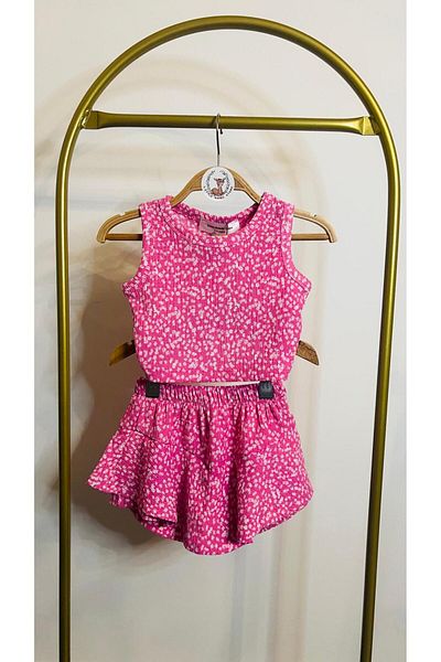 Bambi Kids Leopard Shorts Skirt Crop Set