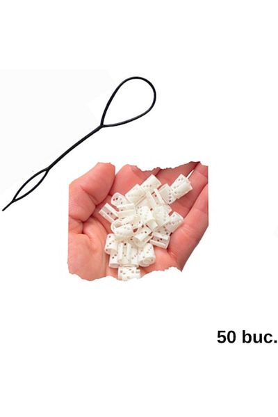 ZLBoutique Set 50 White Hair Rings + Applicator, Square Model, 1x0.6cm, PLA Biodegradable