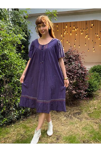 Butik Esra Kandemir Summer Cotton Fabric Lined Large Size Dress - 1058