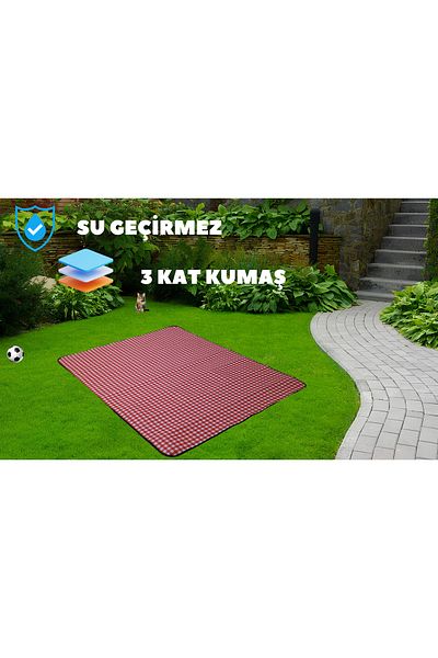 YETİŞENLER Picnic Mat Waterproof Stain Resistant Special with Carry Bag Camping Type Quilted Thick Fabric Gingham
