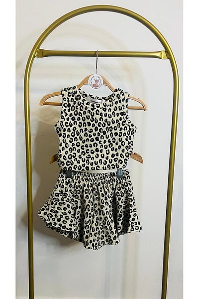 Bambi Kids Leopard Shorts Skirt Crop Set