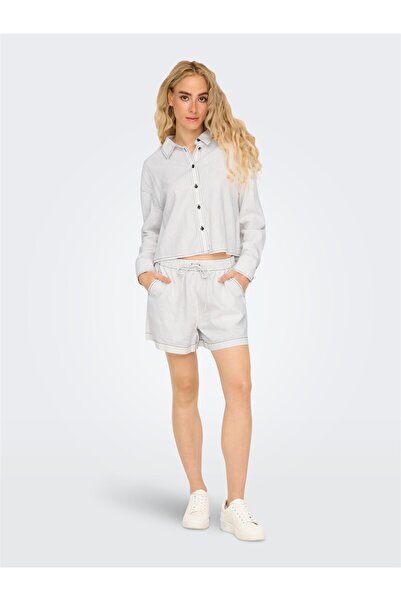 ONLY ONLCARO MW LINEN B - Women's White Pull-Up Shorts CC PNT -15314055